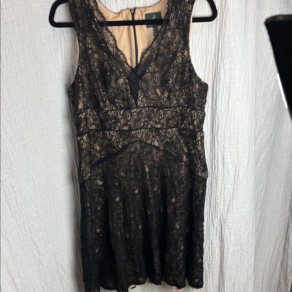 Adrianna Papell Black Lace Dress with Nude Lining